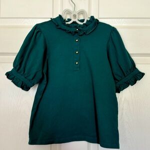 Janie & Jack Girls size 10 forest green ruffle knit shirt